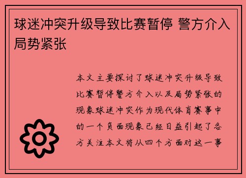 球迷冲突升级导致比赛暂停 警方介入局势紧张